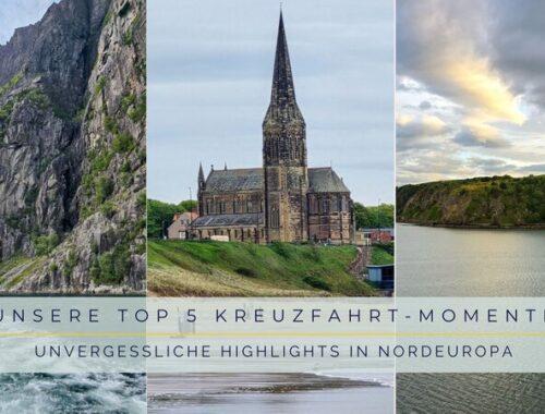 Collage mit Norwegens Lysefjord, Tynemouth Priory und den schottischen Highlands – unsere Top 5 Kreuzfahrt-Momente in Nordeuropa
