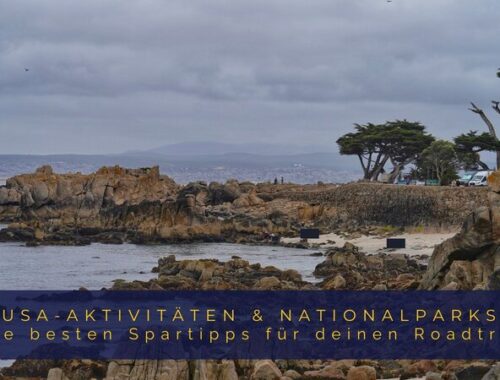 Felsige Küstenlandschaft an der US-Westküste mit Blick aufs Meer – Titelbild zu Kosten und Spartipps für Aktivitäten und Nationalparks auf einem USA-Roadtrip