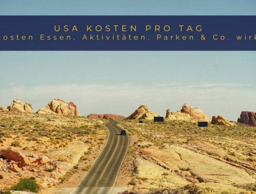 Unterwegs auf einer Straße in den USA als Symbol für die täglichen Reisekosten während eines Roadtrips