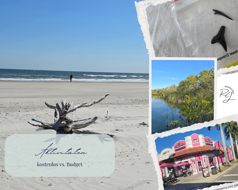 Collage mit kostenlosen Aktivitäten, Natur-Highlights und Stränden als Budget-Tipp für den Urlaub
