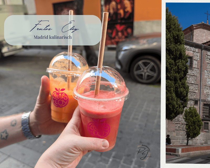 Zwei frisch gepresste Fruchtsäfte von Frutas Eloy in Madrid