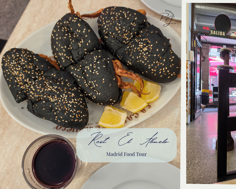 Schwarze Calamari-Sandwiches mit Rotwein bei El Abuelo während unserer Food Tour durch Madrid